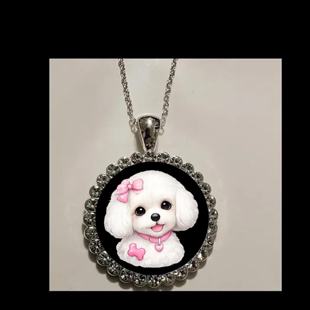 Pretty {Poodles Poodle Silver necklace Rhinestones gift box